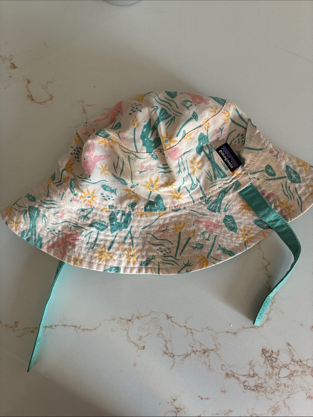 Patagonia Kids Reversible Floral Bucket Hat - Teal, Cream, Pink & Yellow